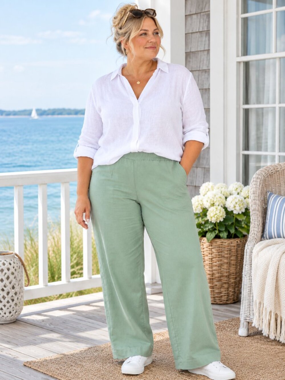 Northern Reflections Sage Green Pull-On Straight Leg Pants Size Large
